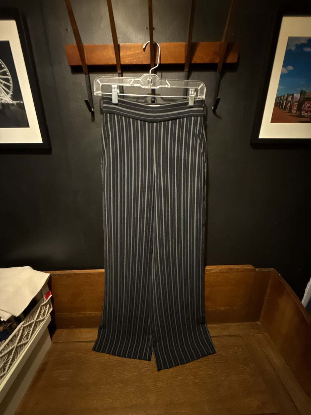 Wilfred Pinstripe Wide-Leg Pants Grey/Black Size 4